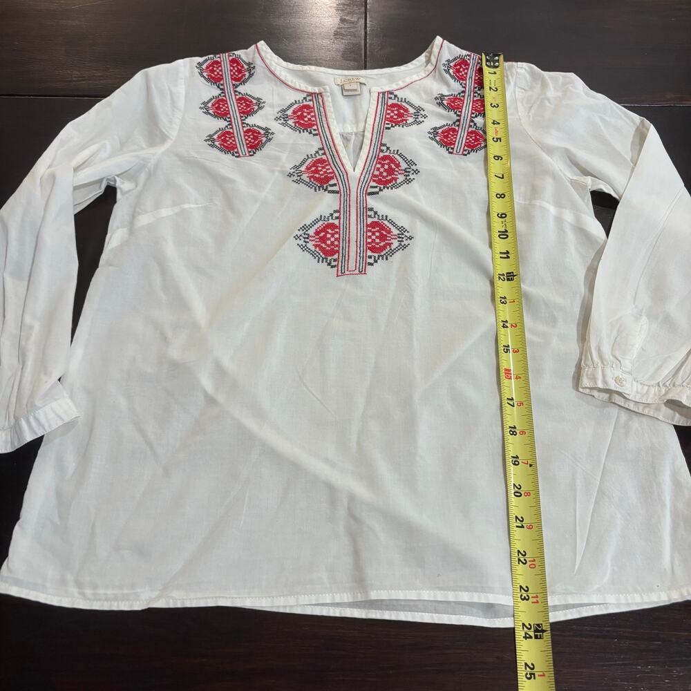 J Crew Embroidered Boho Peasant Blouse V-Neck Size S Cottage Nordic Folk - Picture 5 of 5